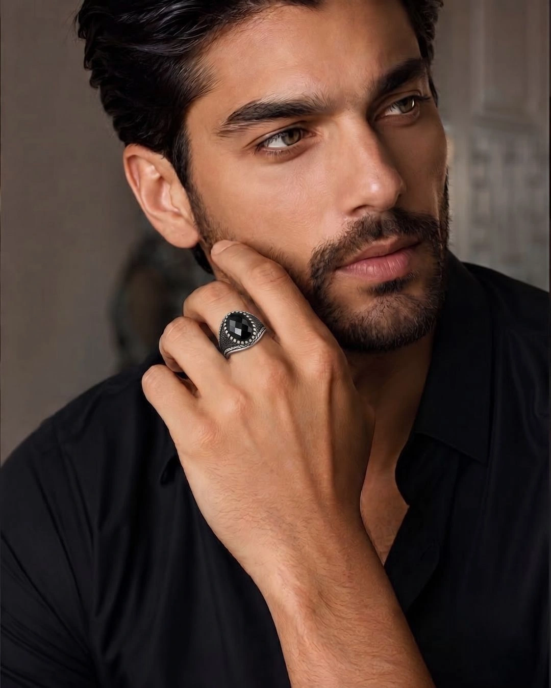 Obsidian Monarch Black Onyx 925 Sterling Silver Ring for Men