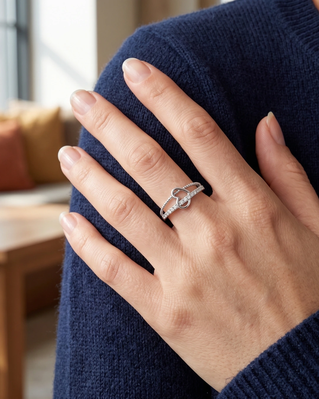 Amorel Split 925 Sterling Silver Ring for Women