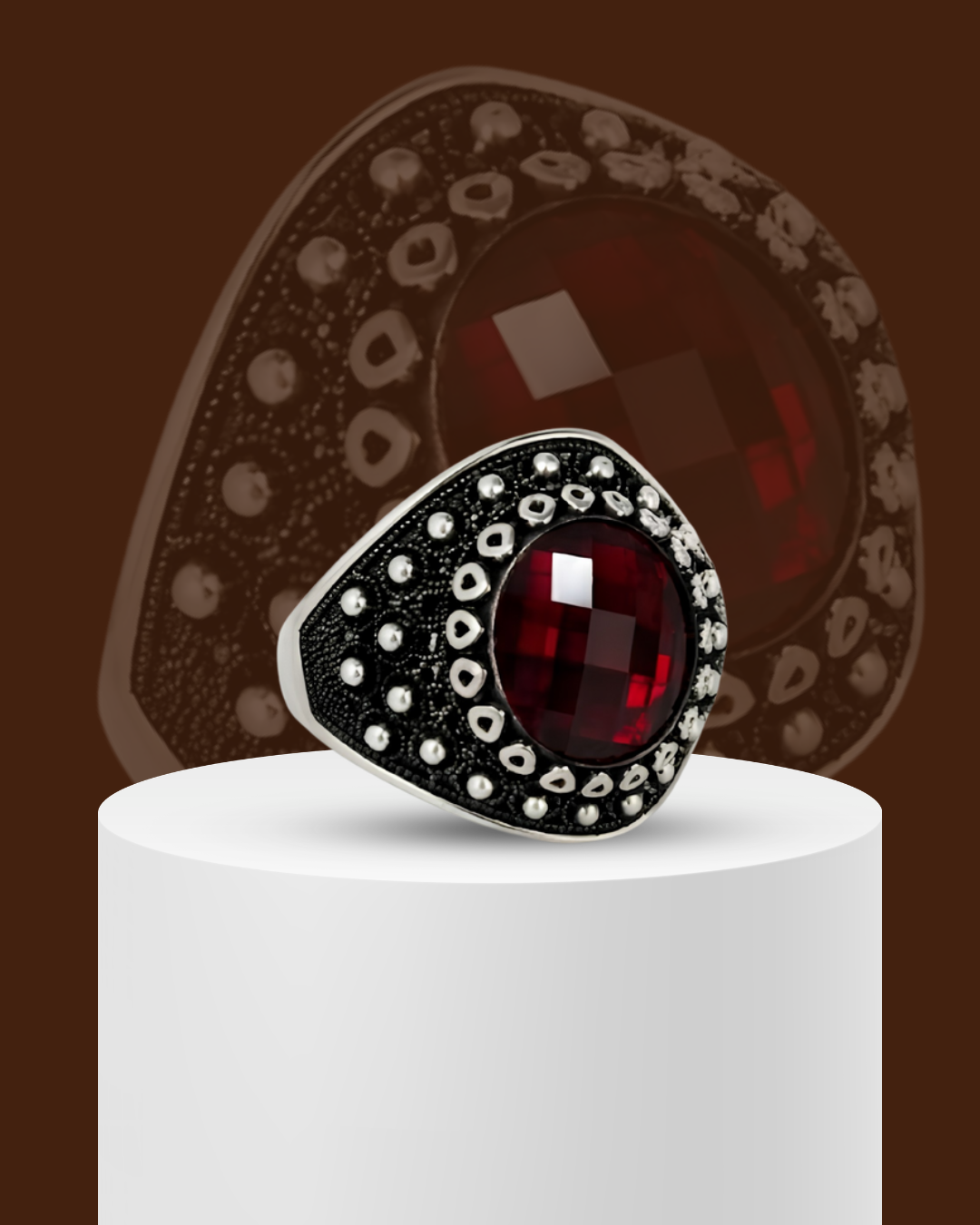 Solstice Shield Ruby Red 925 Sterling Silver Ring for Men