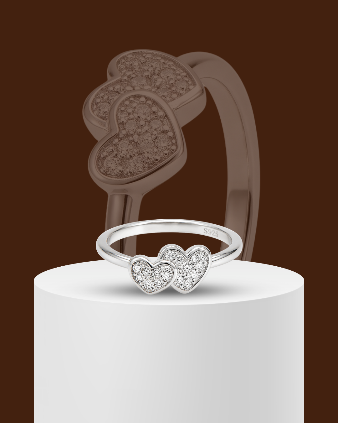 Twin Cherish Double Heart 925 Sterling Silver Ring for Kids
