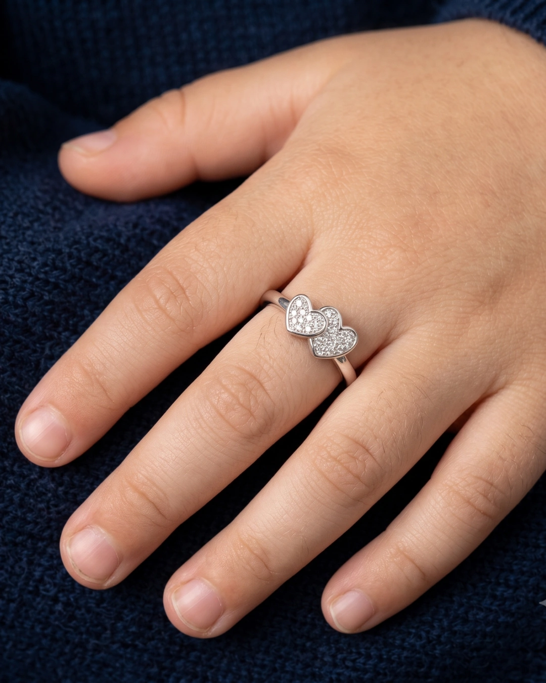 Twin Cherish Double Heart 925 Sterling Silver Ring for Kids