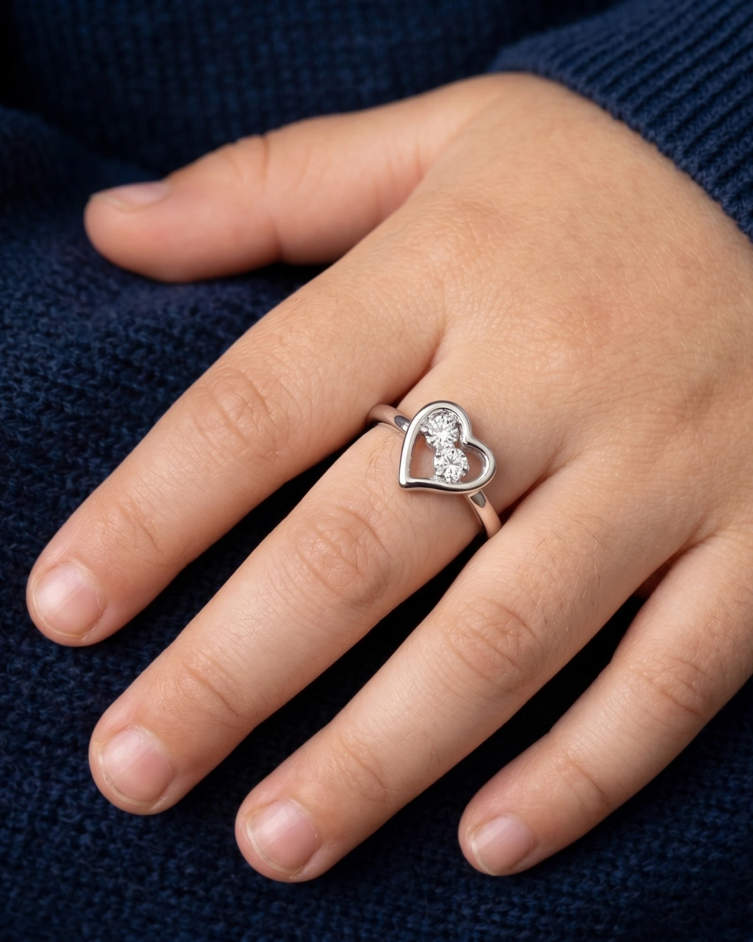 Dewdrop Heart 925 Sterling Silver Ring for Kids
