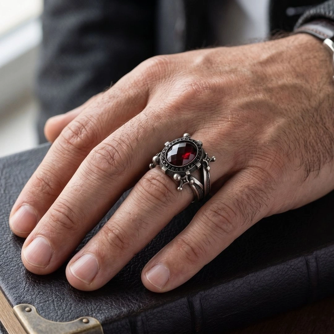 Ignis Compass Vintage 925 Sterling Silver Ring for Men
