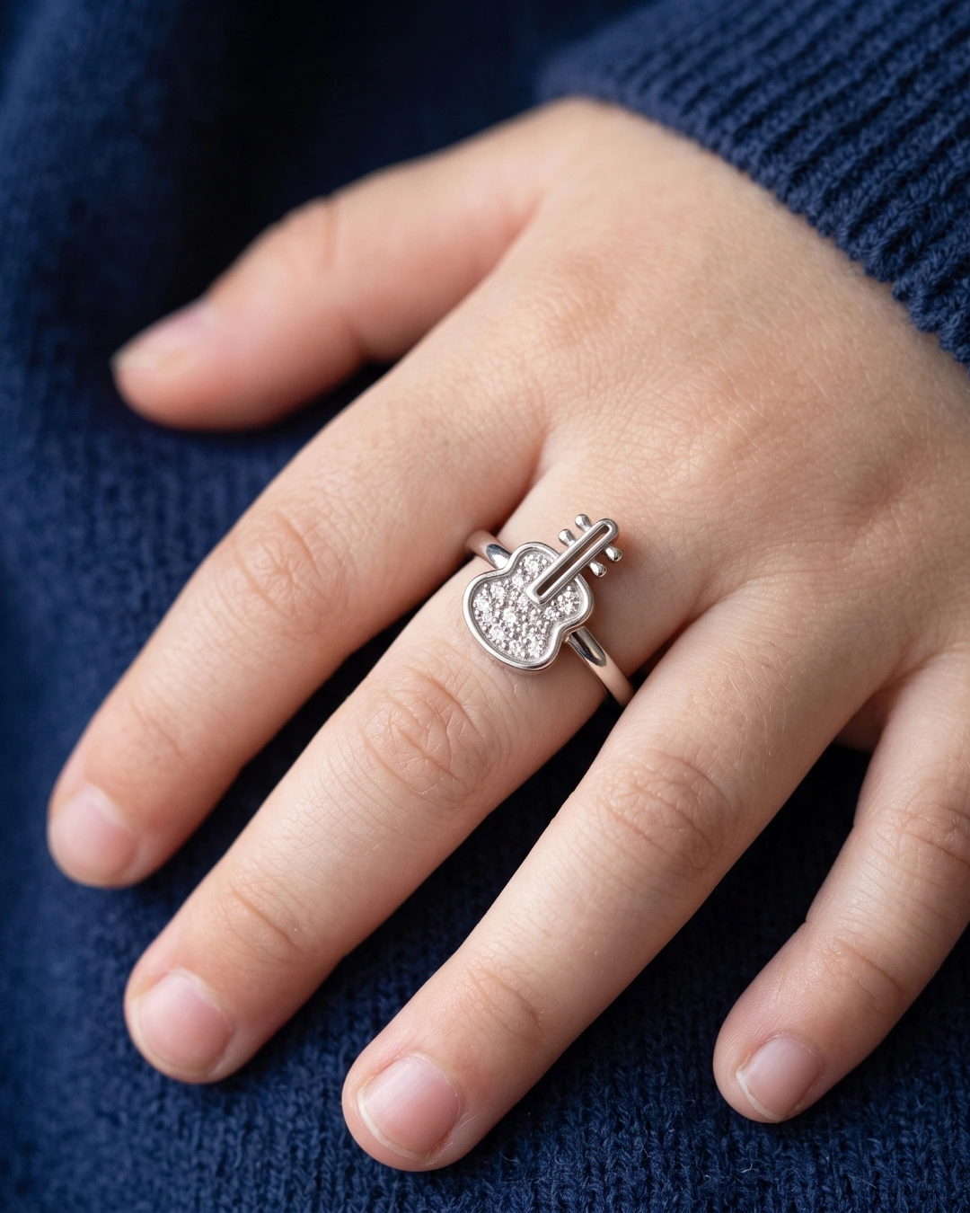 Little Maestro Guitar 925 Sterling Silver Ring for Kids