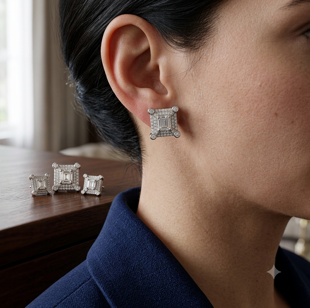 Pyramid Pavé 925 Sterling Silver Earrings for Women