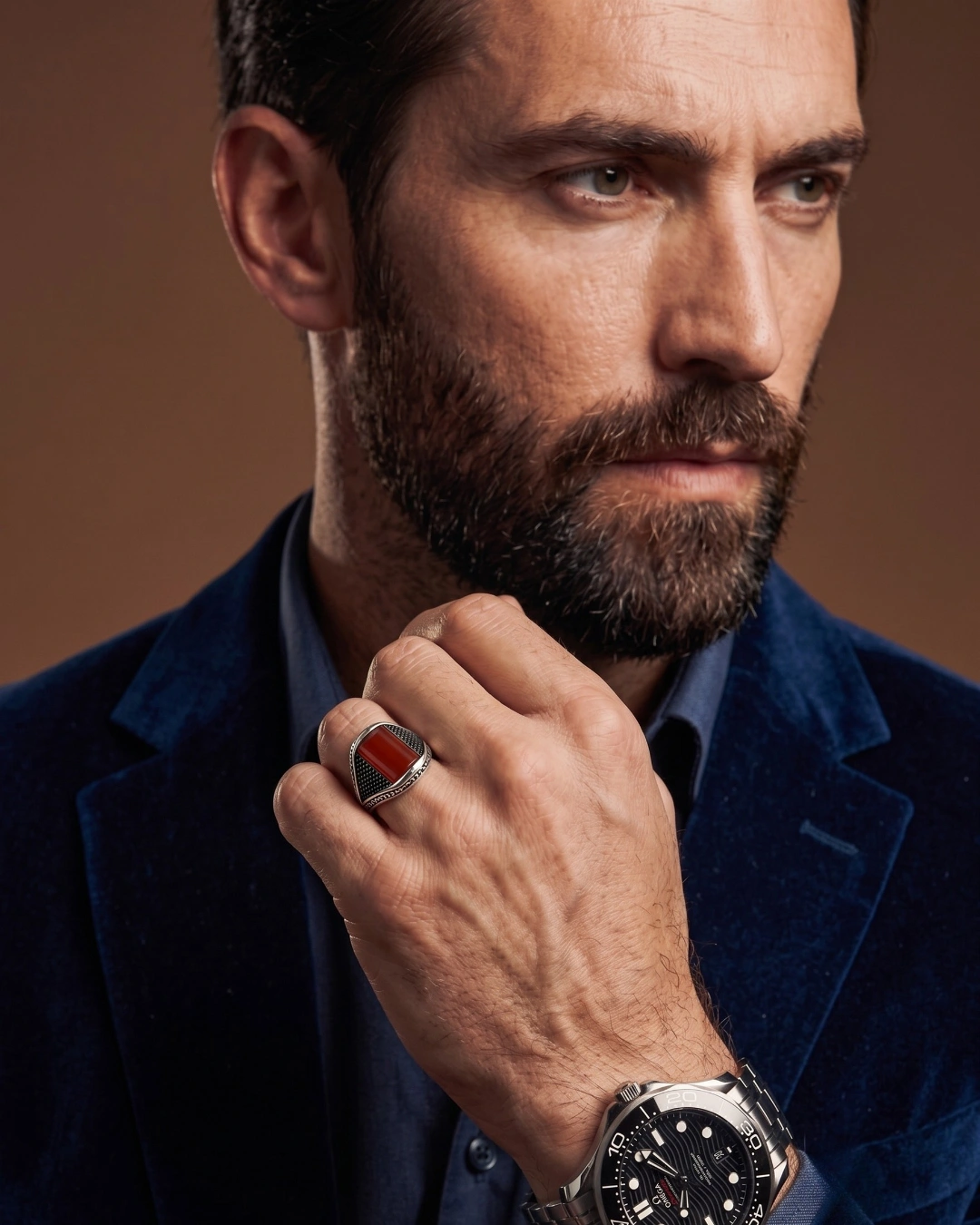 Vulcan Horizon Carnelian 925 Sterling Silver Ring for Men