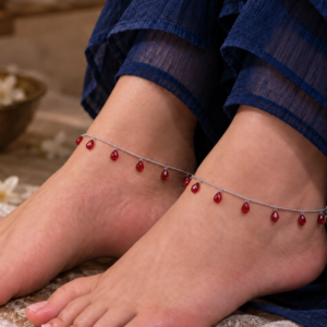 Rhea Crimson Teardrop 925 Sterling Silver Anklet for Women | VIRA